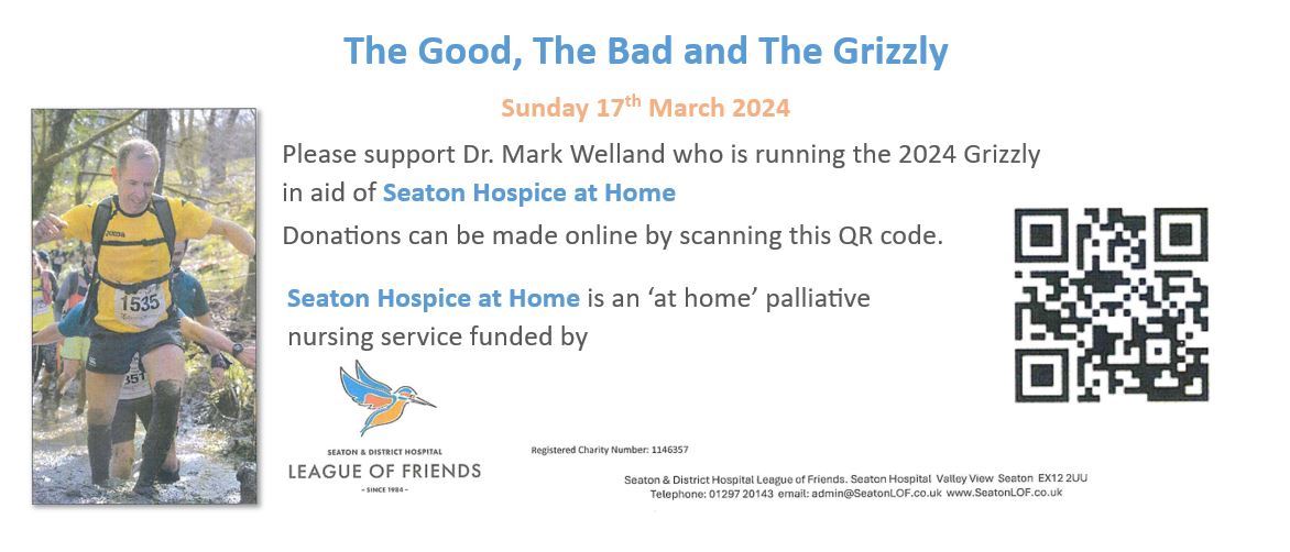 Dr Welland is running the Grizzly on Sunday 17th March in aid of Seaton Hospice at Home